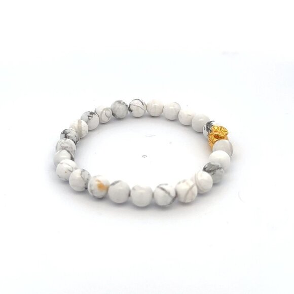 18K Gold Charm Bracelet Natural White Howlite Gemstones 6mm Money Bag - Picture 5 of 5